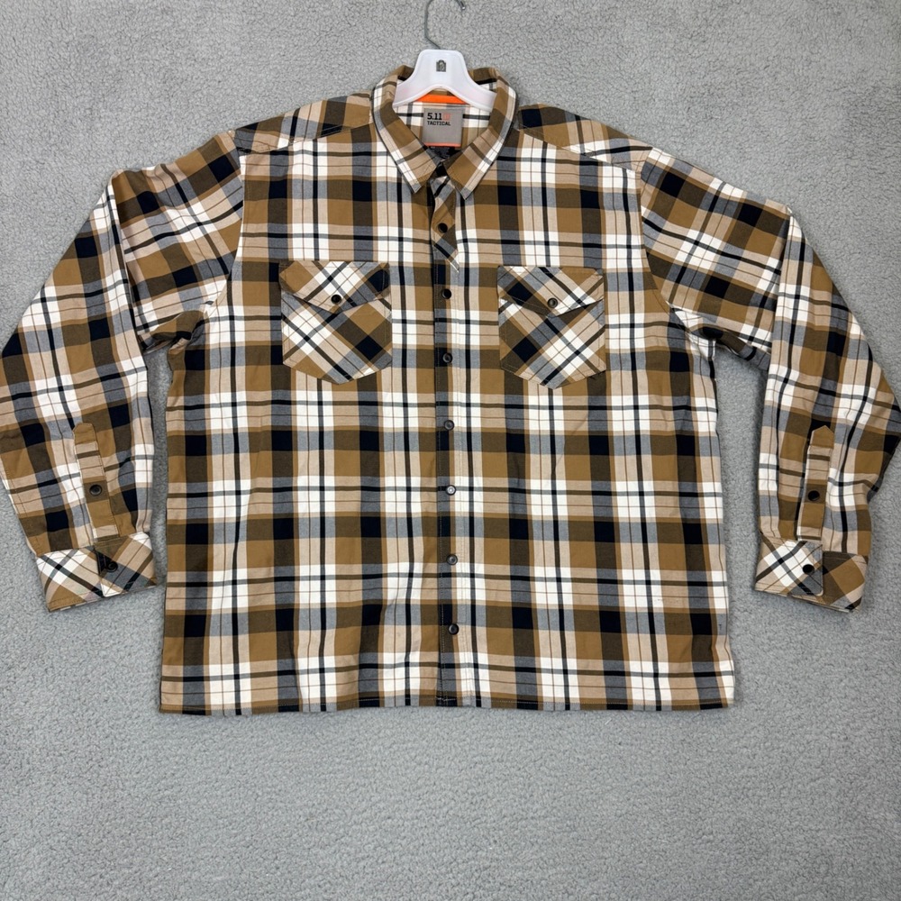 5.11 Tactical Mens XL Brown Plaid‎ Long Sleeve Snap Pocket Button Down Shirt